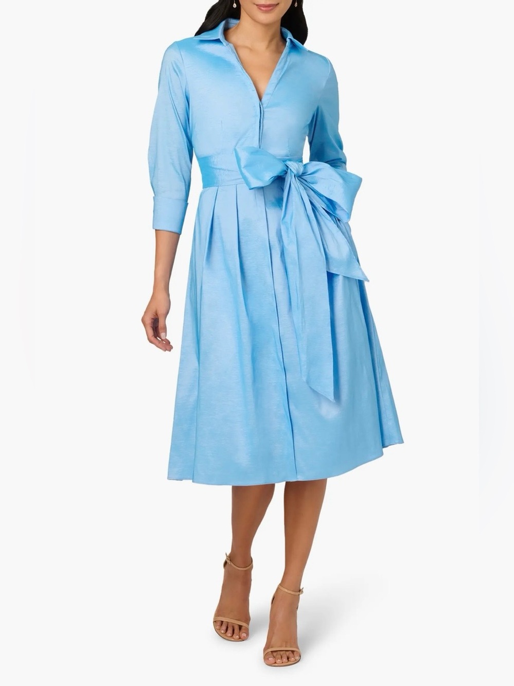 Adrianna Papell Stretch Taffeta Midi Shirtdress Size 8 NWT $199